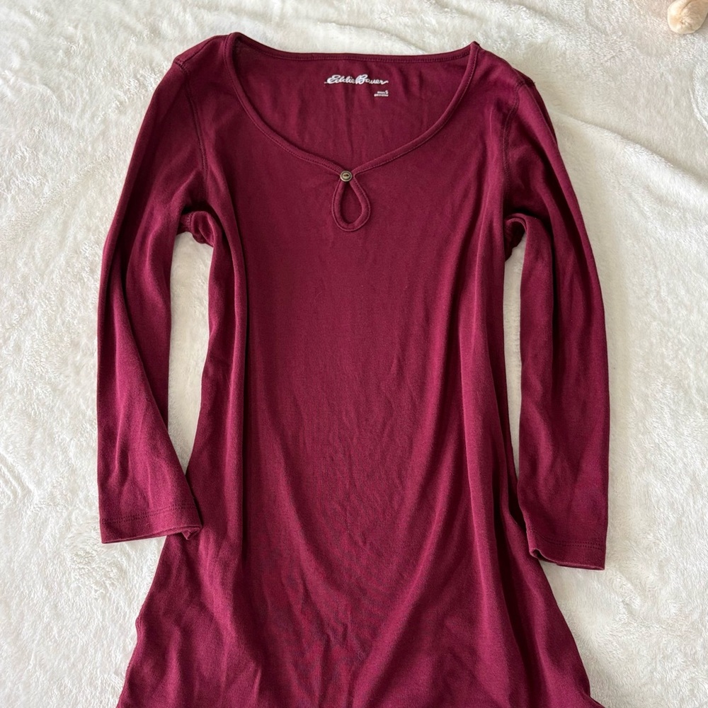 Vintage Eddie Bauer Small Cotton Shirt Womens 3/4 Sleeve Keyhole Cutout Top Y2K